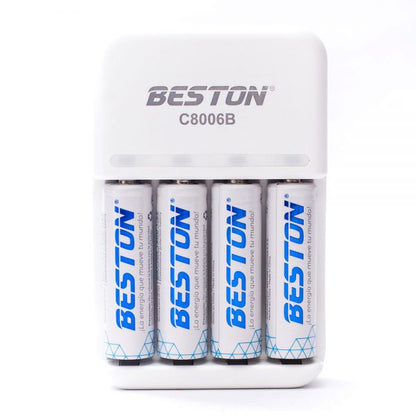 Cargador de Pilas Beston C8006B – Carga Rápida para Pilas AA, AAA y 9V con Indicador LED